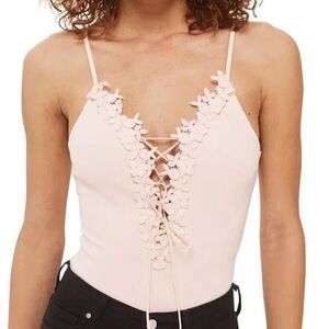 NWT Topshop Light Baby Pink Blush Front Lace Up Bodysuit
